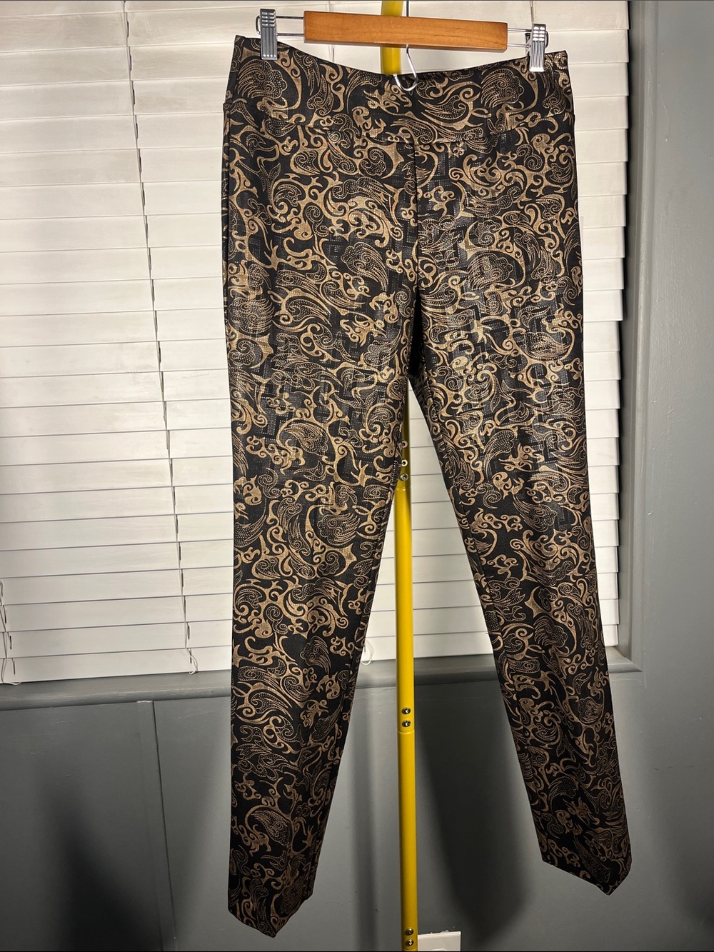 Insight Black Pants with Gold Paisley Scroll Print